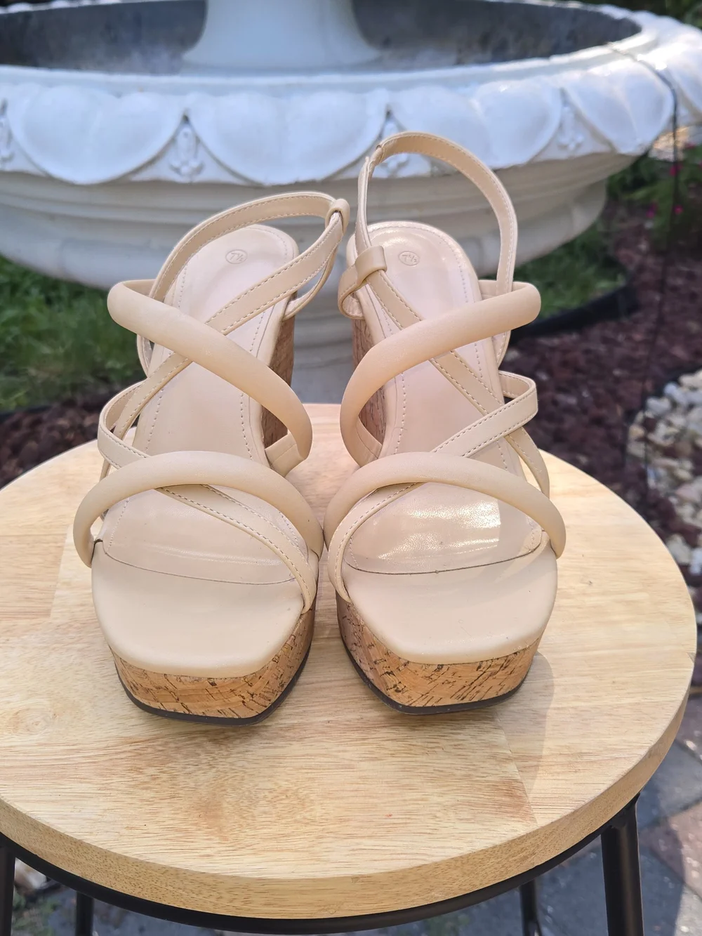 Neutral Beige Cork Platform Strappy Sandals - Women